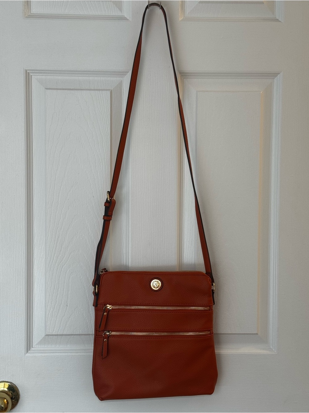 Anne Klein Crossbody Bag Pebbled Orange with Gold Hardware